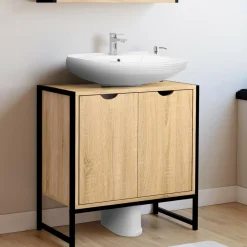 IDMarket Meuble sous lavabo salle de bain métal et bois* Collection Industrielle|Meubles Salle De Bain