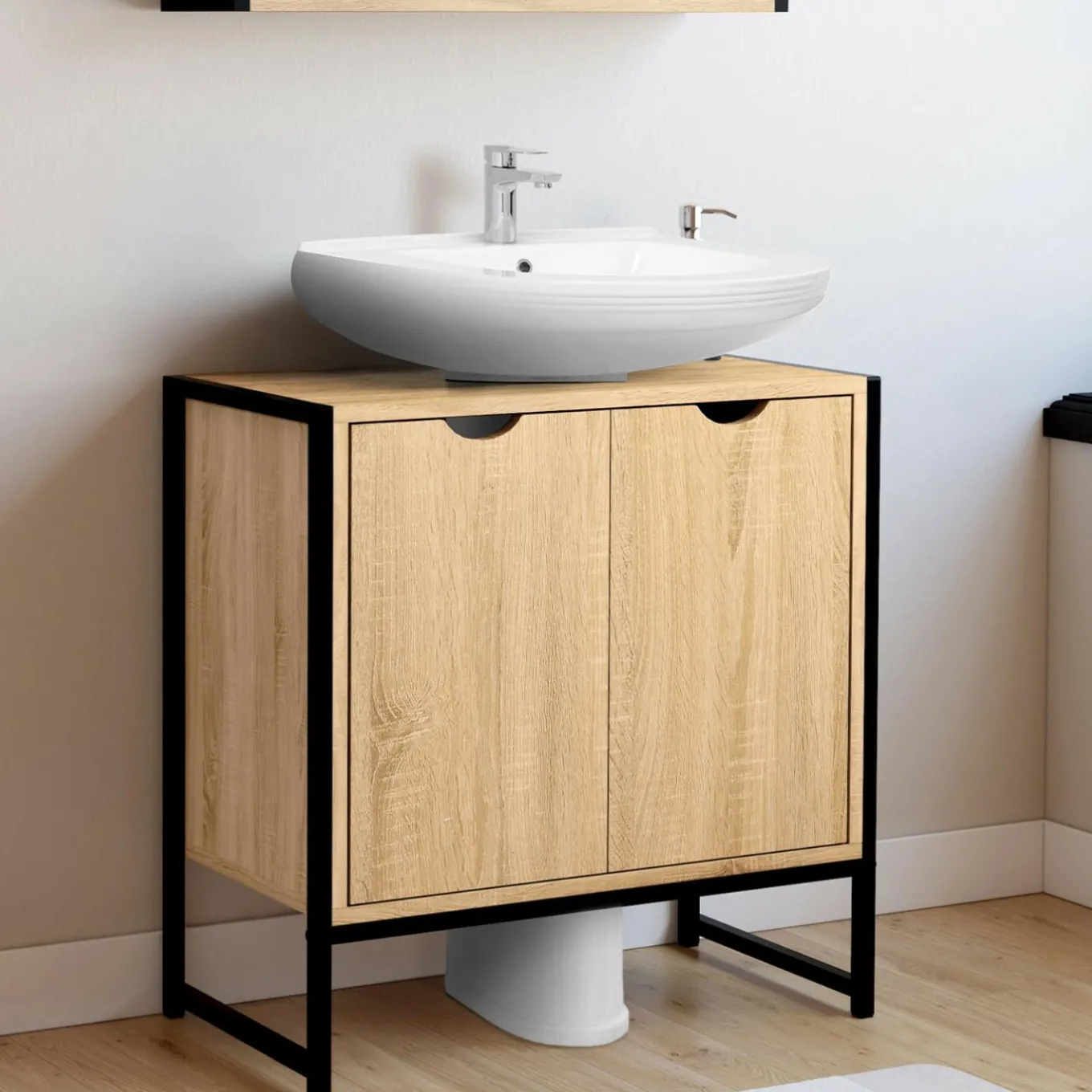 IDMarket Meuble sous lavabo salle de bain métal et bois* Collection Industrielle|Meubles Salle De Bain
