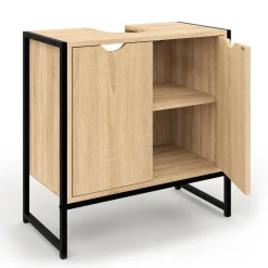 IDMarket Meuble sous lavabo salle de bain métal et bois* Collection Industrielle|Meubles Salle De Bain