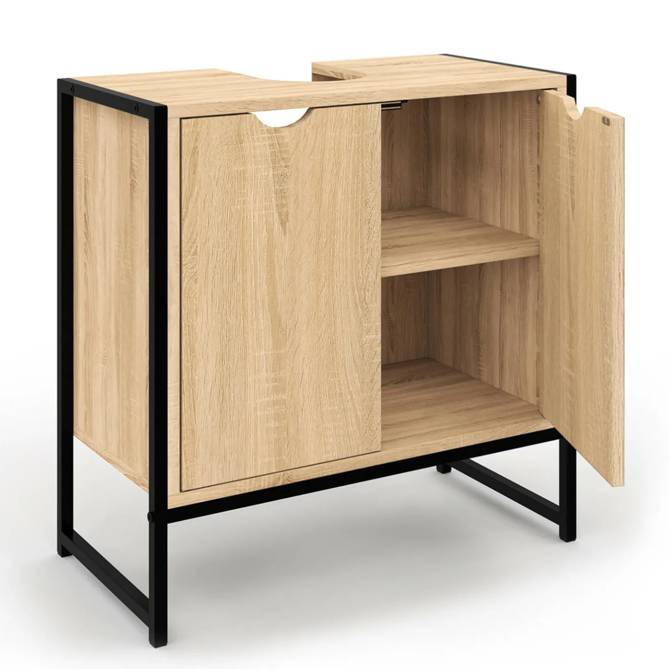 IDMarket Meuble sous lavabo salle de bain métal et bois* Collection Industrielle|Meubles Salle De Bain