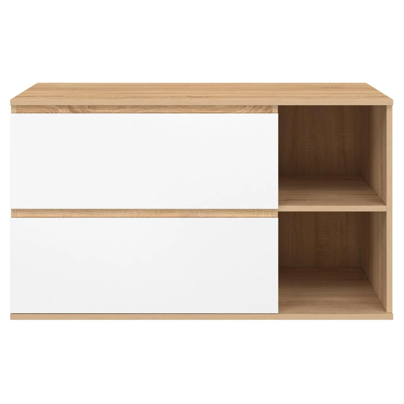 IDMarket Meuble sous vasque suspendu salle de bain 2 tiroirs et 2 niches façon hêtre et blanc* Collection Contemporaine|Meubles Salle De Bain