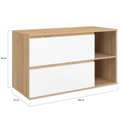 IDMarket Meuble sous vasque suspendu salle de bain 2 tiroirs et 2 niches façon hêtre et blanc* Collection Contemporaine|Meubles Salle De Bain