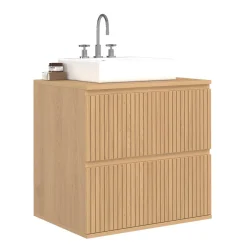 IDMarket Meuble sous vasque suspendu salle de bain 2 tiroirs effet lattes* Meubles Salle De Bain|Collection Moderne