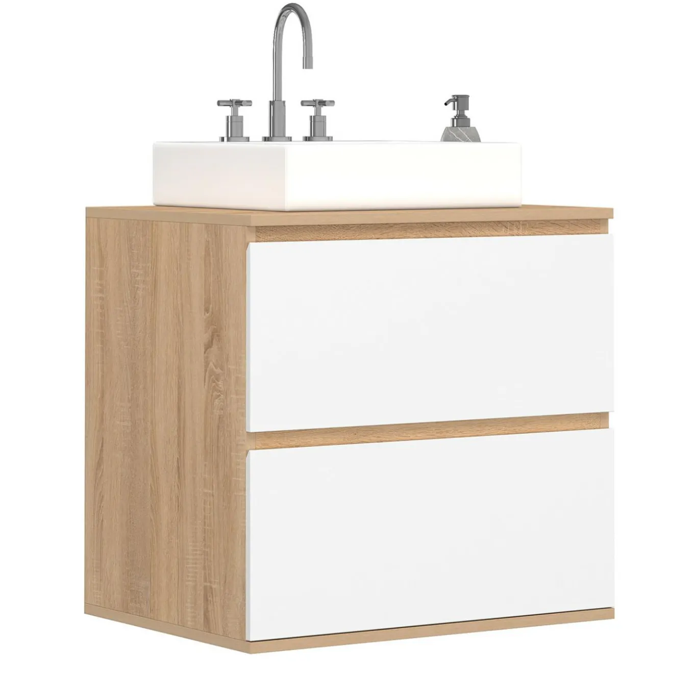 IDMarket Meuble sous vasque suspendu salle de bain 2 tiroirs façon hêtre et blanc* Collection Contemporaine|Meubles Salle De Bain