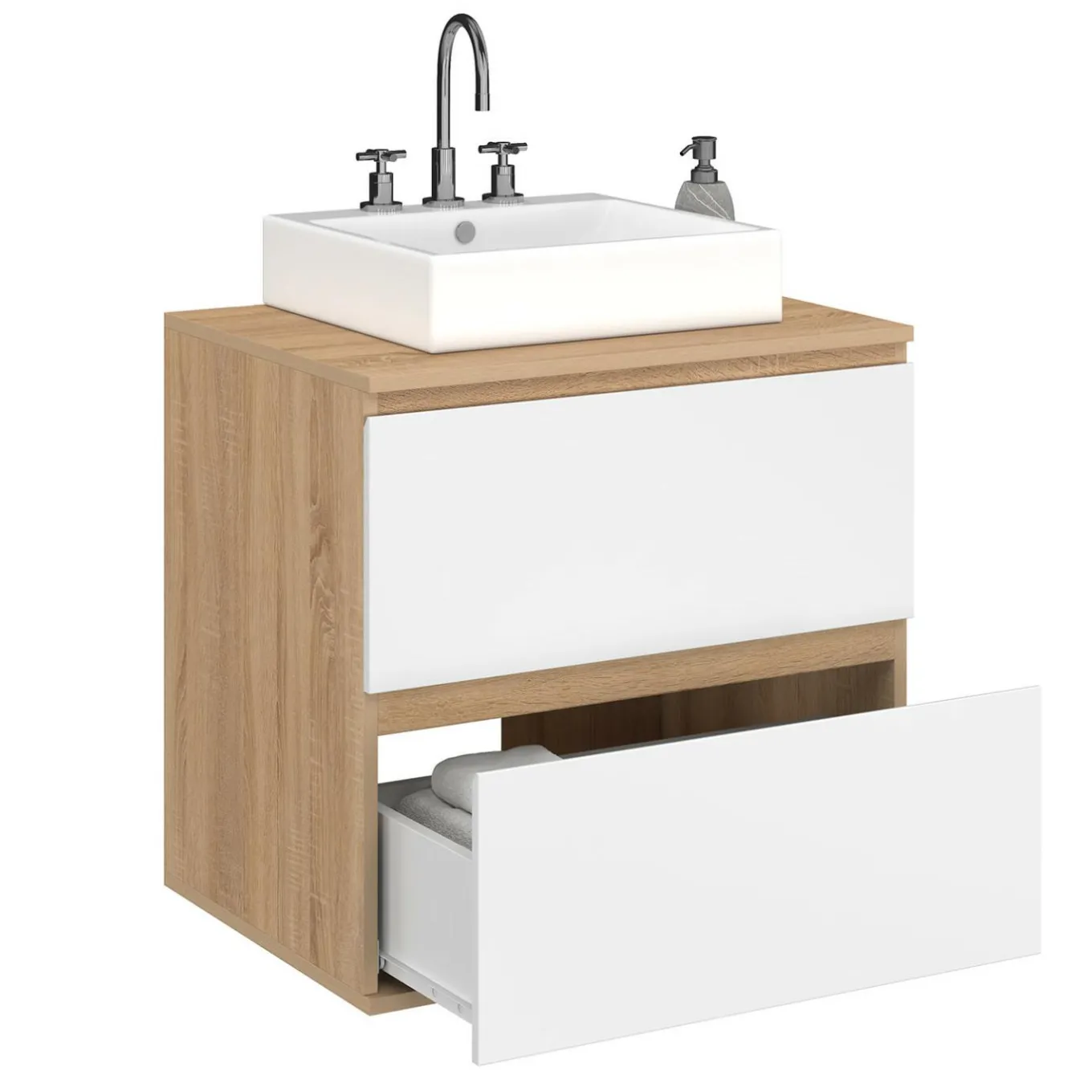 IDMarket Meuble sous vasque suspendu salle de bain 2 tiroirs façon hêtre et blanc* Collection Contemporaine|Meubles Salle De Bain