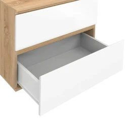 IDMarket Meuble sous vasque suspendu salle de bain 2 tiroirs façon hêtre et blanc* Collection Contemporaine|Meubles Salle De Bain