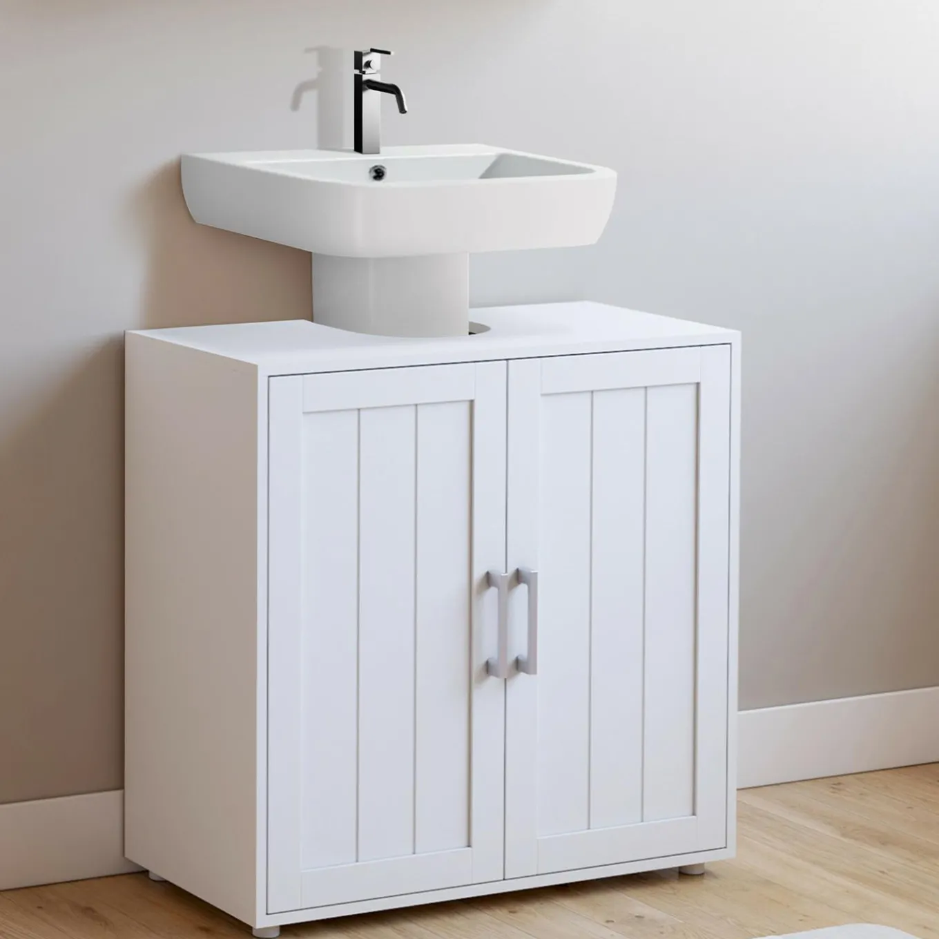 IDMarket Meuble sous-lavabo en bois blanc* Meubles Salle De Bain