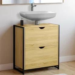 IDMarket Meuble sous-lavabo salle de bain bois et métal 2 tiroirs* Meubles Salle De Bain|Collection Industrielle