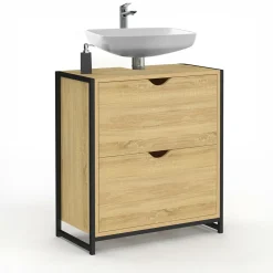 IDMarket Meuble sous-lavabo salle de bain bois et métal 2 tiroirs* Meubles Salle De Bain|Collection Industrielle