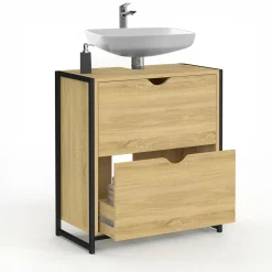 IDMarket Meuble sous-lavabo salle de bain bois et métal 2 tiroirs* Meubles Salle De Bain|Collection Industrielle