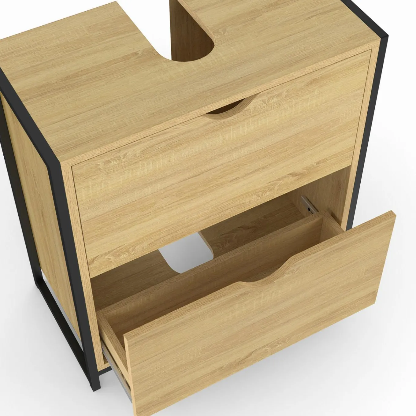 IDMarket Meuble sous-lavabo salle de bain bois et métal 2 tiroirs* Meubles Salle De Bain|Collection Industrielle