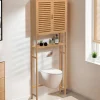 IDMarket Meuble étagère dessus WC en bambou avec placard* Rangement Et Accessoires|Collection Bambou