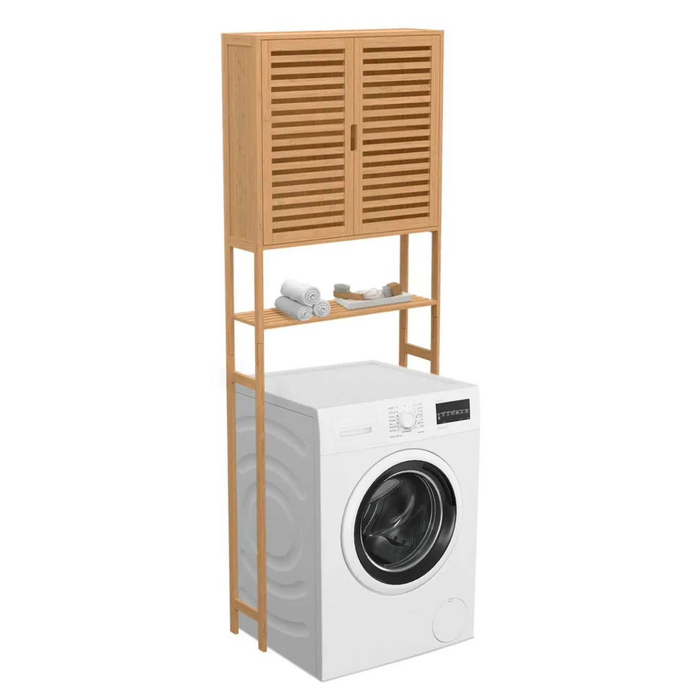 IDMarket Meuble étagère dessus WC en bambou avec placard* Rangement Et Accessoires|Collection Bambou