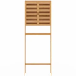 IDMarket Meuble étagère dessus WC en bambou avec placard* Rangement Et Accessoires|Collection Bambou