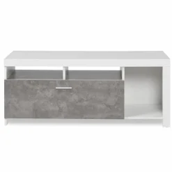 IDMarket Meuble télé 110 cm blanc et placard effet béton* Collection Design|Collection Contemporaine