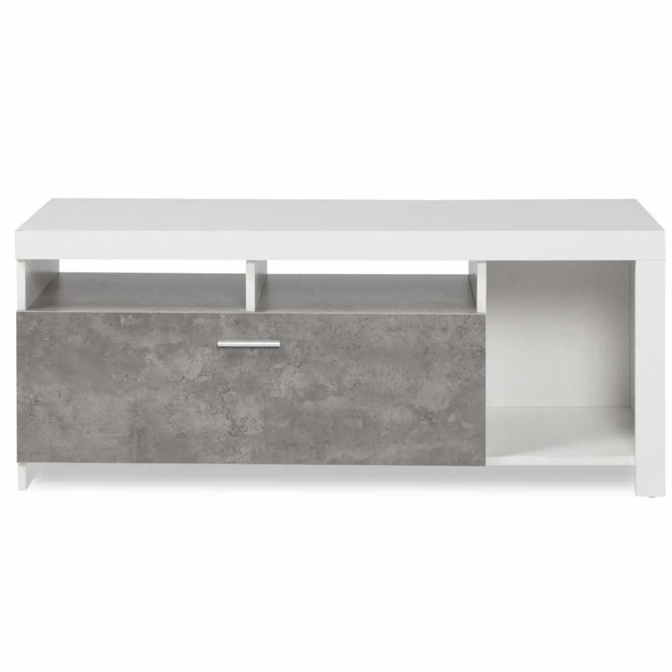 IDMarket Meuble télé 110 cm blanc et placard effet béton* Collection Design|Collection Contemporaine