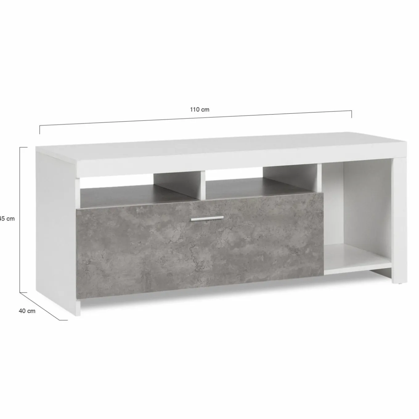 IDMarket Meuble télé 110 cm blanc et placard effet béton* Collection Design|Collection Contemporaine