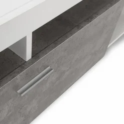 IDMarket Meuble télé 110 cm blanc et placard effet béton* Collection Design|Collection Contemporaine
