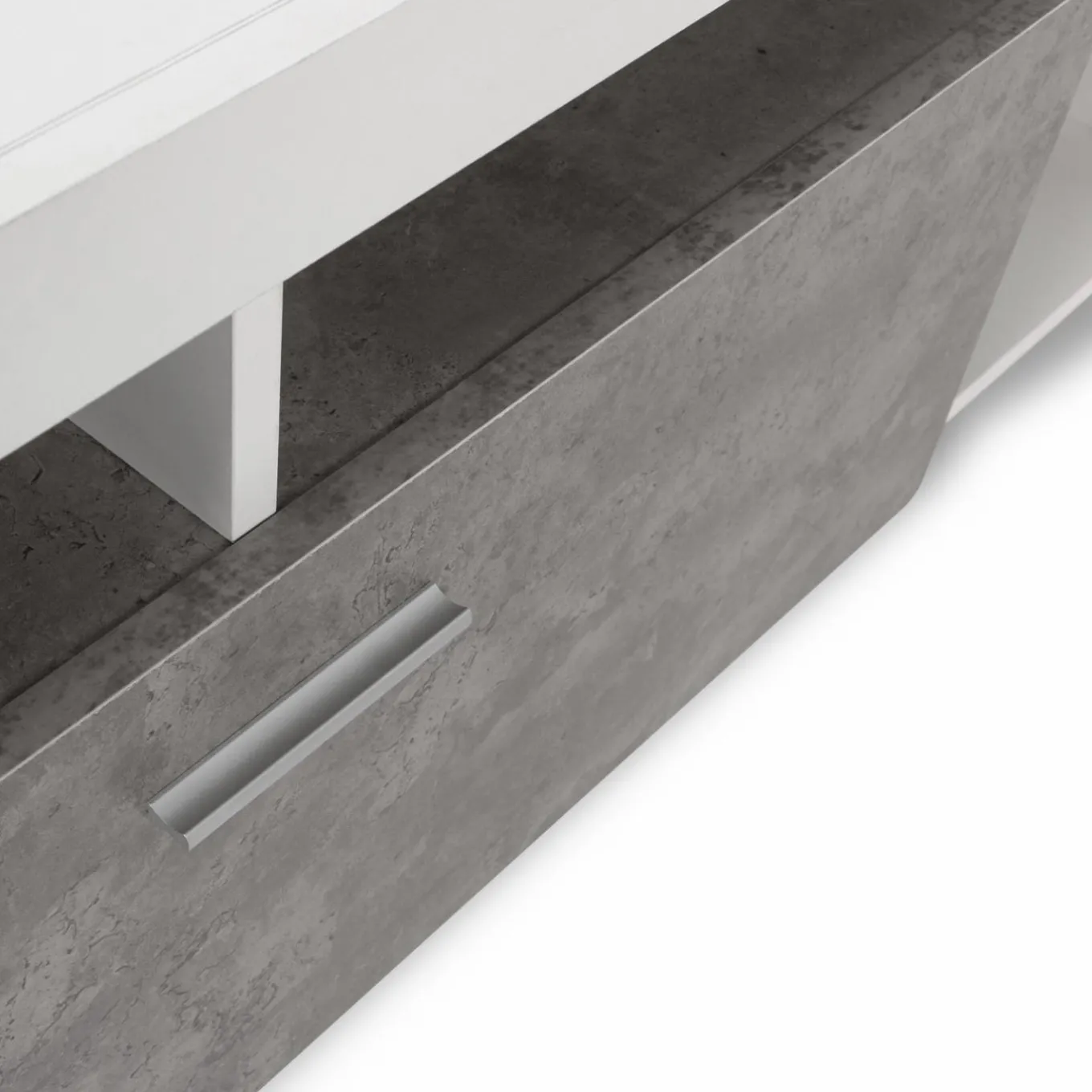 IDMarket Meuble télé 110 cm blanc et placard effet béton* Collection Design|Collection Contemporaine