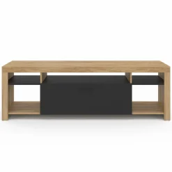 IDMarket Meuble télé 140 cm bois et placard noir* Collection Contemporaine|Collection Design