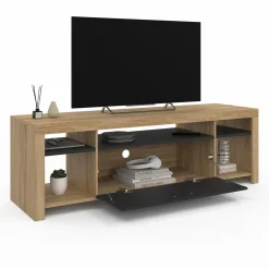 IDMarket Meuble télé 140 cm bois et placard noir* Collection Contemporaine|Collection Design