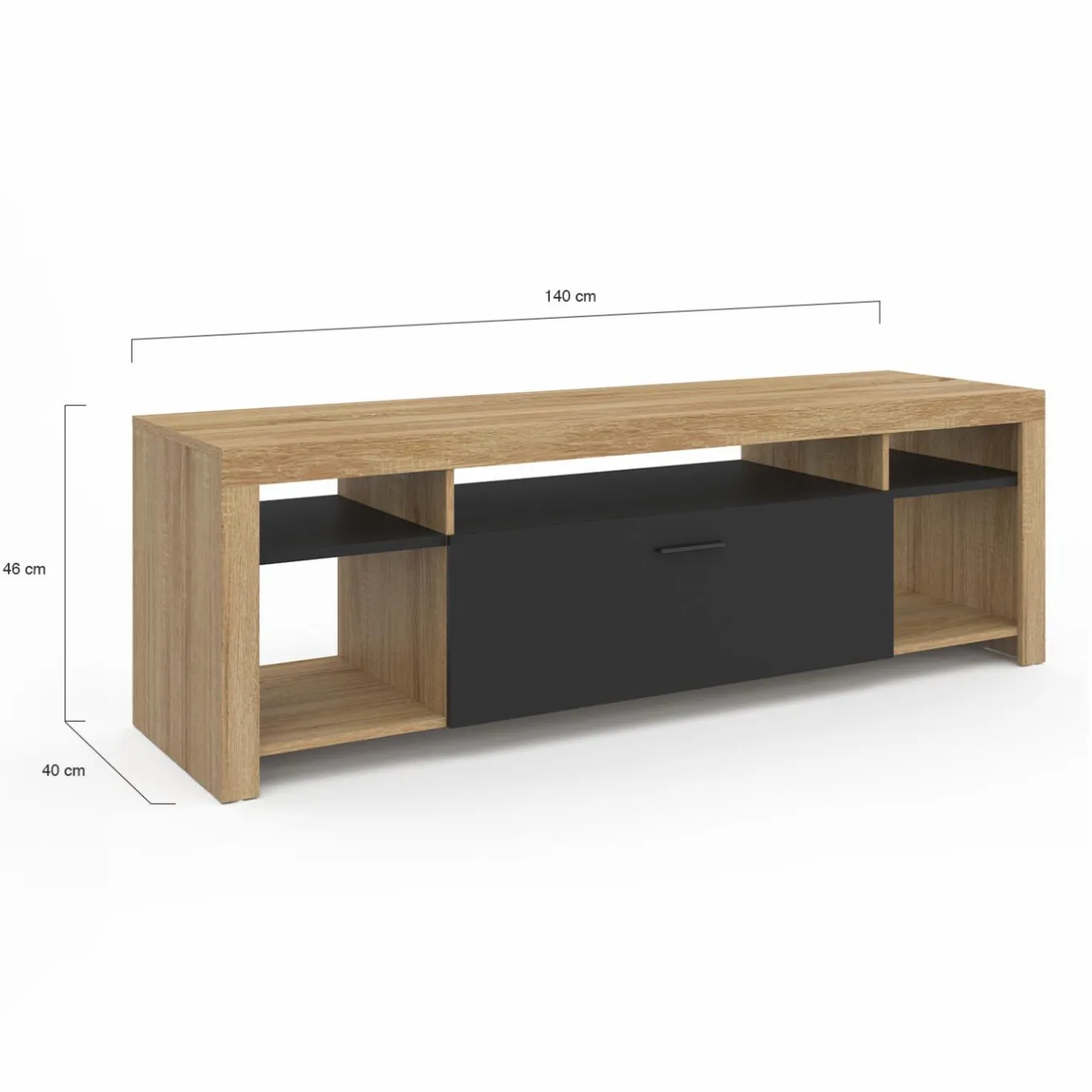 IDMarket Meuble télé 140 cm bois et placard noir* Collection Contemporaine|Collection Design