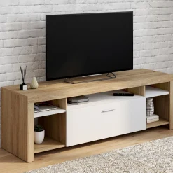 IDMarket Meuble télé 140 cm bois et placard blanc* Collection Design|Collection Contemporaine