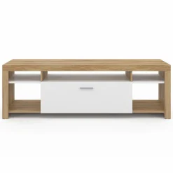 IDMarket Meuble télé 140 cm bois et placard blanc* Collection Design|Collection Contemporaine