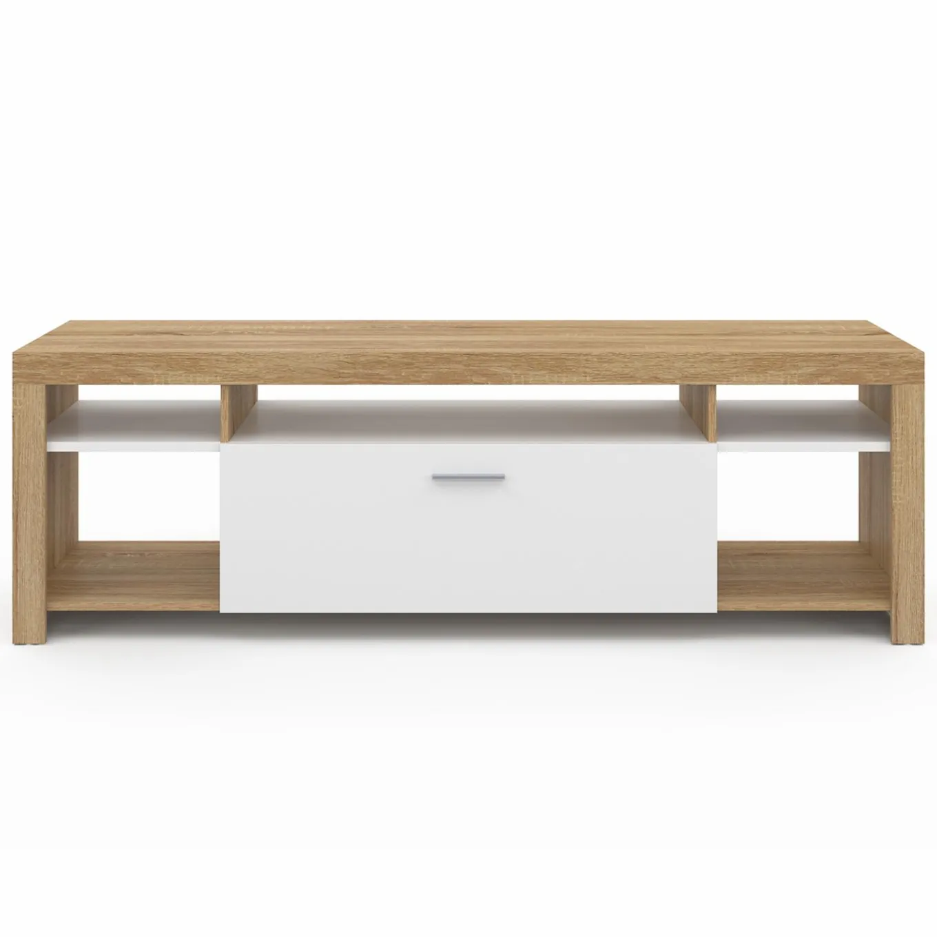 IDMarket Meuble télé 140 cm bois et placard blanc* Collection Design|Collection Contemporaine