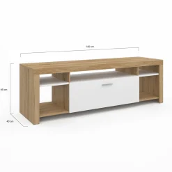 IDMarket Meuble télé 140 cm bois et placard blanc* Collection Design|Collection Contemporaine