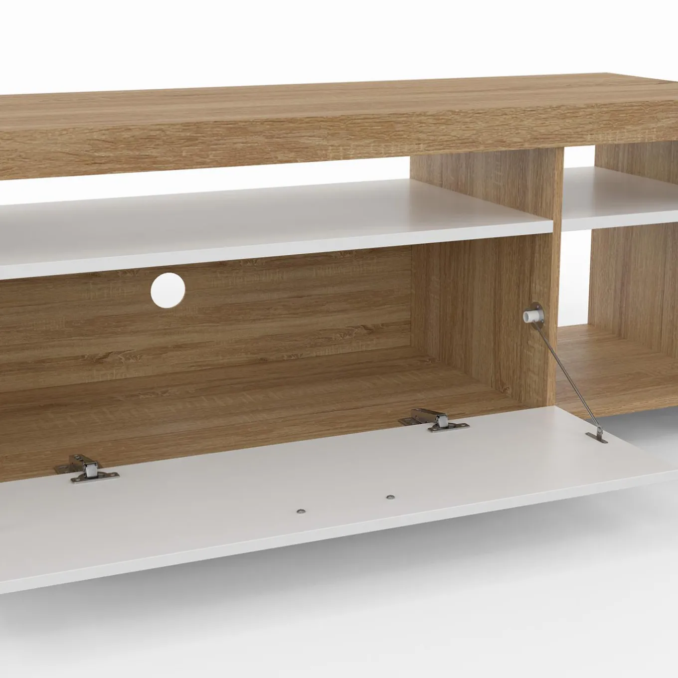 IDMarket Meuble télé 140 cm bois et placard blanc* Collection Design|Collection Contemporaine