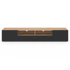 IDMarket Meuble télé 180 cm noir et bois façon hêtre avec rangement* Collection Contemporaine|Meubles Tv