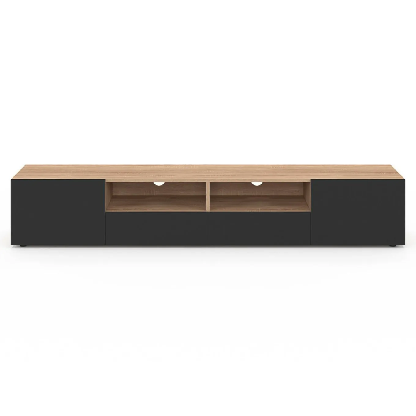 IDMarket Meuble télé 180 cm noir et bois façon hêtre avec rangement* Collection Contemporaine|Meubles Tv