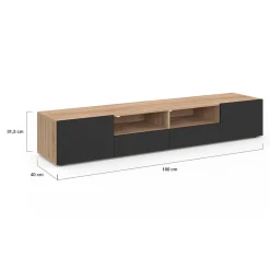 IDMarket Meuble télé 180 cm noir et bois façon hêtre avec rangement* Collection Contemporaine|Meubles Tv