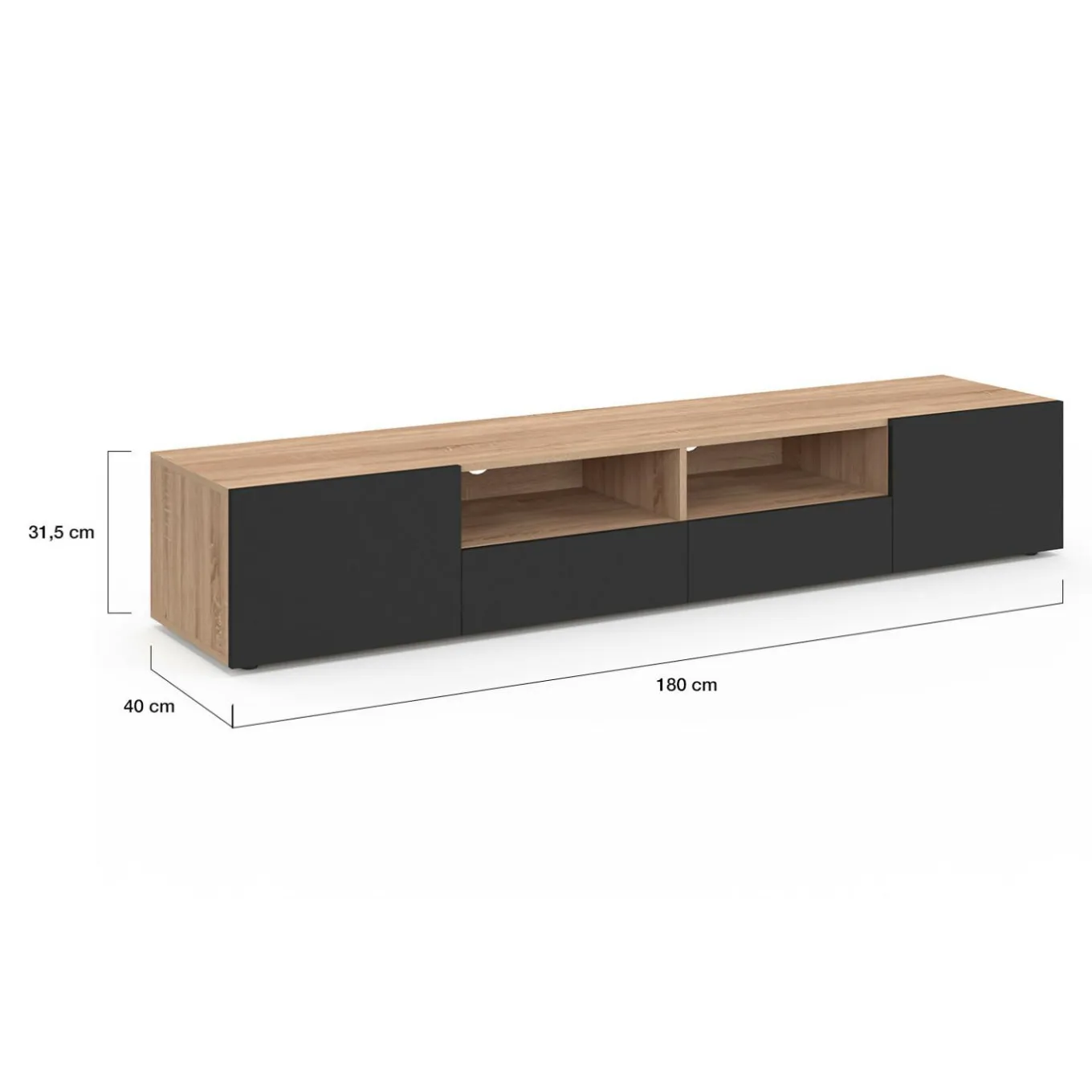 IDMarket Meuble télé 180 cm noir et bois façon hêtre avec rangement* Collection Contemporaine|Meubles Tv