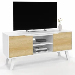 IDMarket Meuble télé bois blanc 2 portes façon hêtre 110 cm* Collection Scandinave|Meubles Tv