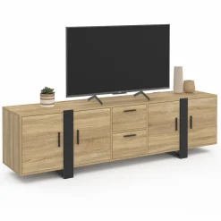 IDMarket Meuble télé bois et noir 4 portes + 2 tiroirs 180 cm* Meubles Tv