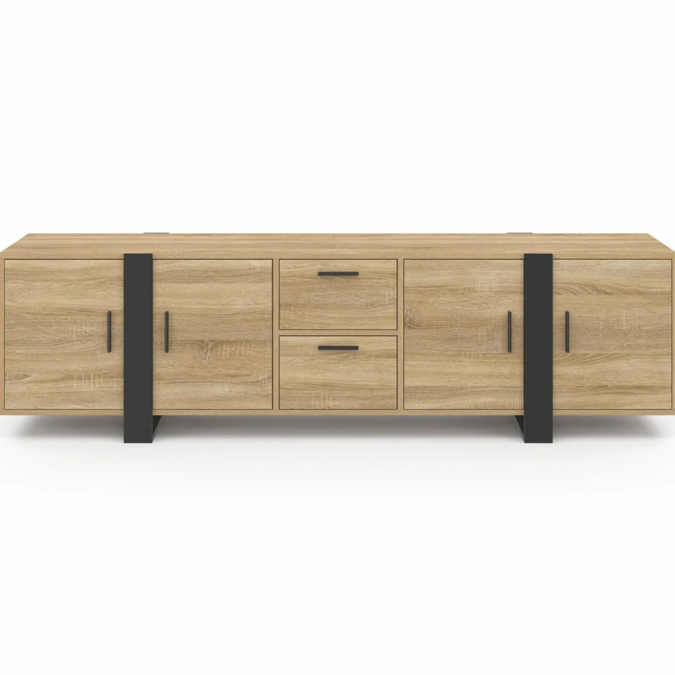 IDMarket Meuble télé bois et noir 4 portes + 2 tiroirs 180 cm* Meubles Tv