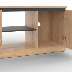 IDMarket Meuble télé bois façon hêtre et noir 140 cm 3 portes* Collection Contemporaine|Salon Complet