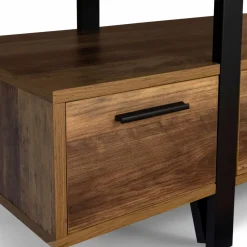 IDMarket Meuble télé bois foncé pied épingle avec tiroirs* Meubles Tiroirs|Collection Vintage