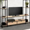 IDMarket Meuble télé bois métal avec étagères et tiroirs* Collection Industrielle|Salon Complet