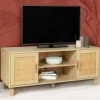 IDMarket Meuble télé cannage et bois clair avec étagères* Meubles En Bois|Collection Cannage