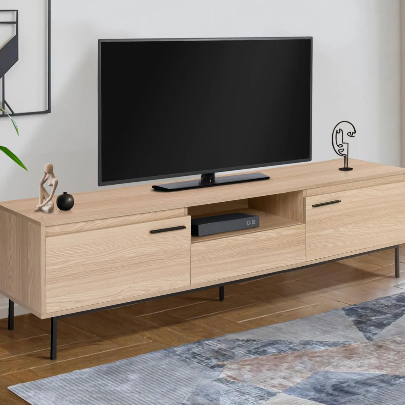 IDMarket Meuble télé contemporain bois et métal 180 cm avec rangements* Collection Design|Collection Contemporaine