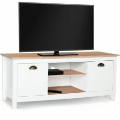 IDMarket Meuble télé design blanc 2 portes avec étagères* Meubles Blancs|Salon Complet