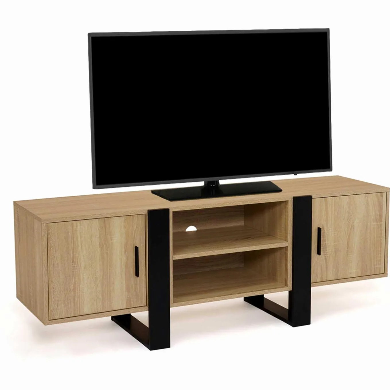 IDMarket Meuble télé design noir et bois avec 2 portes* Meubles En Bois|Collection Design