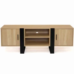 IDMarket Meuble télé design noir et bois avec 2 portes* Meubles En Bois|Collection Design