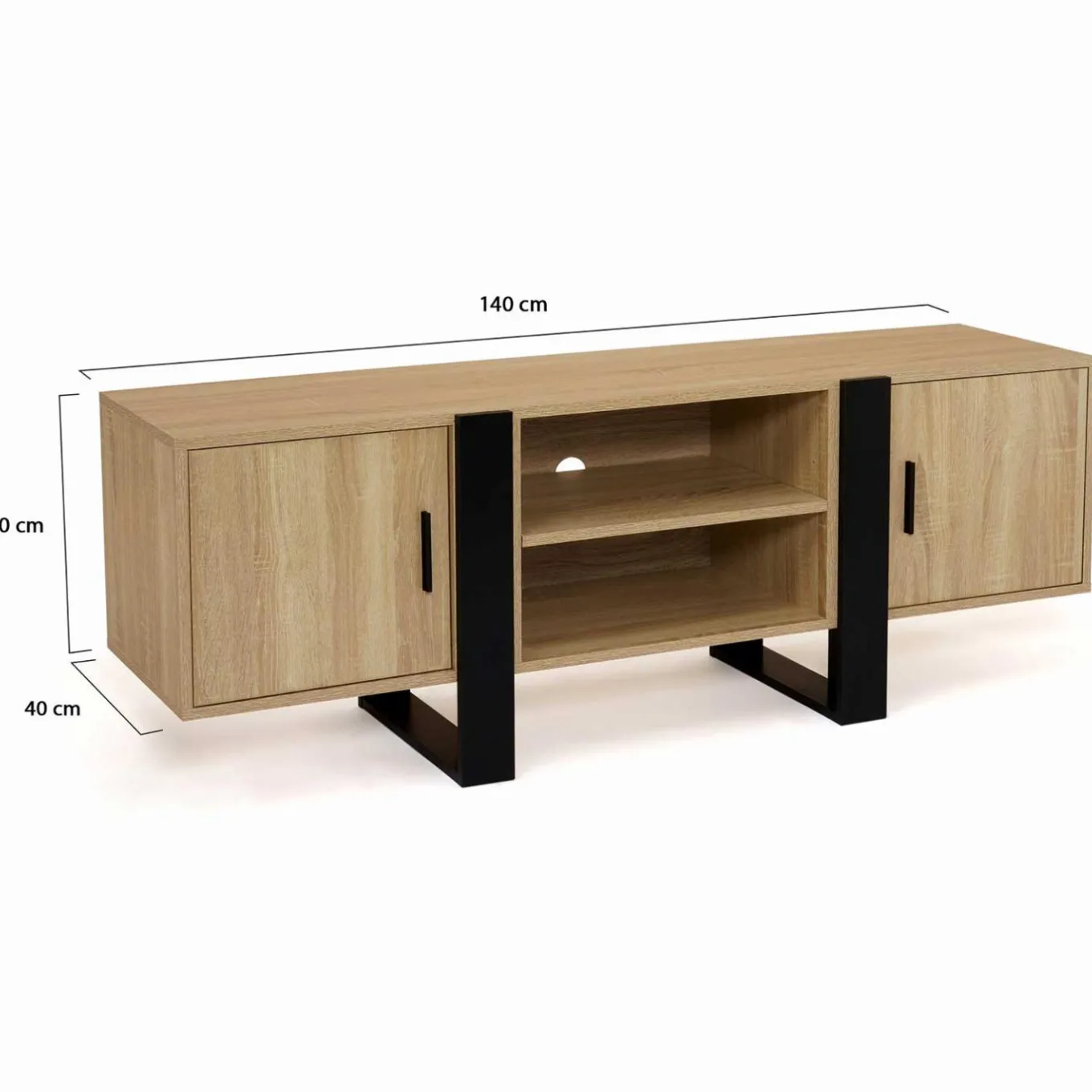 IDMarket Meuble télé design noir et bois avec 2 portes* Meubles En Bois|Collection Design