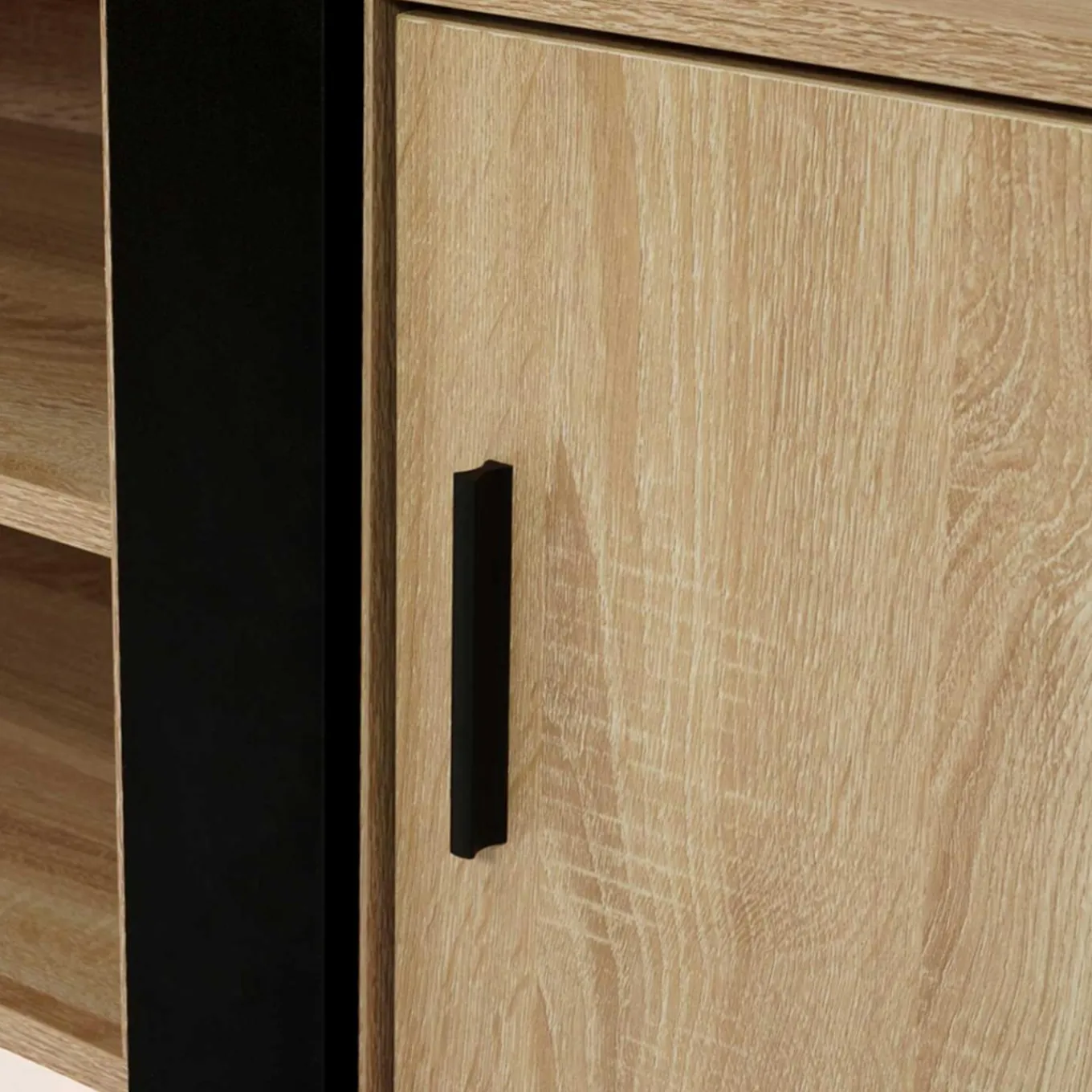 IDMarket Meuble télé design noir et bois avec 2 portes* Meubles En Bois|Collection Design