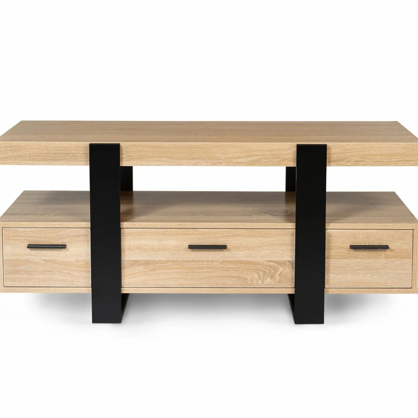IDMarket Meuble télé design noir et bois avec rangement* Meubles Tiroirs|Meubles Bas