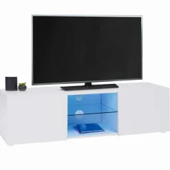 IDMarket Meuble télé LED blanc avec étagère en verre* Meubles Blancs|Collection Design